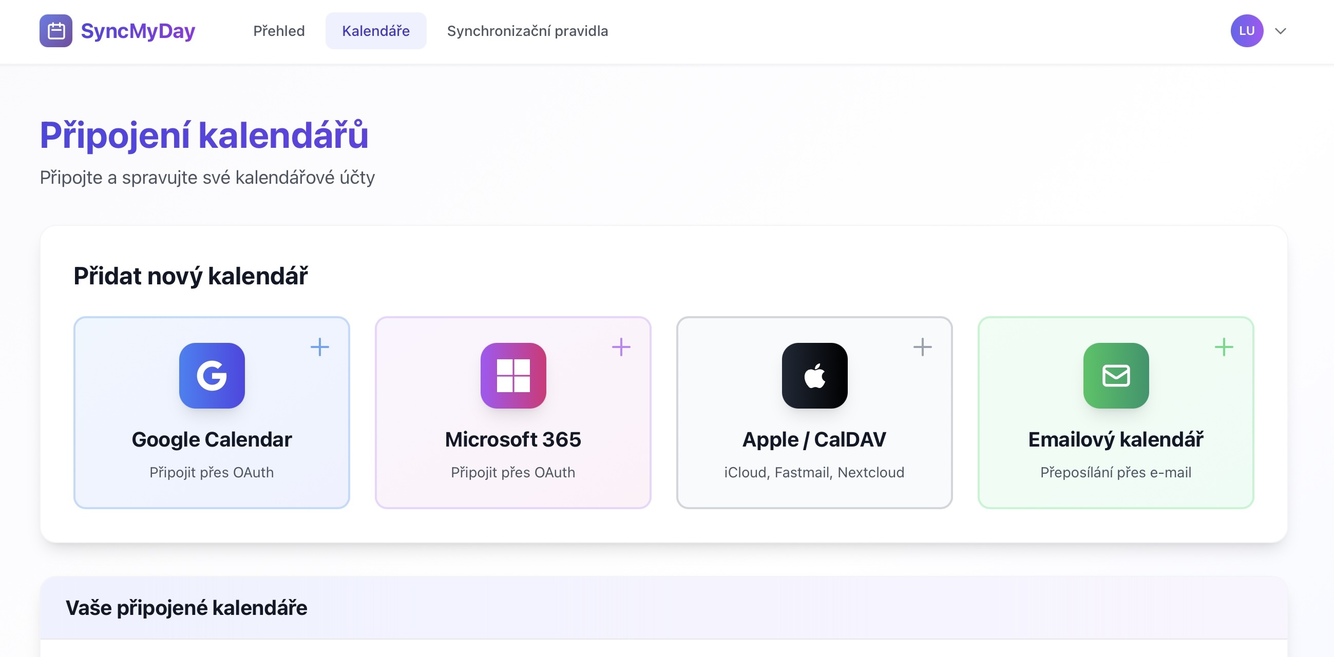 Calendar Connections page with provider options